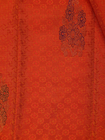 Bright Orange Floral Designed Silk Saree - Diadem