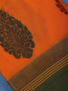 Bright Orange Paisley Design Cotton Saree with Green Woven Border - Diadem