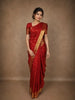 Bright Red Floral Butta Woven Design Pure Kanchipuram Silk Saree with Paisley Zari Border