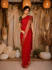 Bright Red Paisley Butta Woven Design Kanchipuram Silk Saree with Zari Border