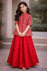 Queen Pink Floral Design Kids Peplum Top With Skirt And Dupatta-lehenga