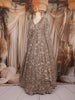 British Tan Floral Sequins Embroidered Net Lehenga