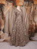 British Tan Floral Sequins Embroidered Net Lehenga
