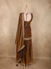 Bronze Brown Floral and Palm Tree Embroidered Design Organza Palazzo Suit with Dupatta