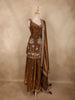 Bronze Brown Floral and Palm Tree Embroidered Design Organza Palazzo Suit with Dupatta