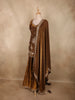 Bronze Brown Floral and Palm Tree Embroidered Design Organza Palazzo Suit with Dupatta