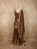Bronze Brown Floral and Palm Tree Embroidered Design Organza Palazzo Suit with Dupatta