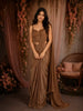 Bronze Brown Heavy Crystal and Beads Embroidered Design Crepe Ready To Wear Saree with Corset Style Fitted Bodice