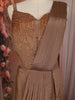 Bronze Brown Heavy Crystal and Beads Embroidered Design Crepe Ready To Wear Saree with Corset Style Fitted Bodice