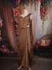 Bronze Brown Heavy Crystal and Beads Embroidered Design Crepe Ready To Wear Saree with Corset Style Fitted Bodice