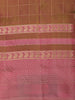 Brown Checked Zari Woven Design Kanchipuram Silk Saree with Contrast Paisley Border