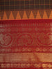 Brown Checks Design Cotton Saree with Red Zari Woven Border