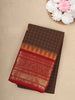 Brown Checks Design Cotton Saree with Red Zari Woven Border