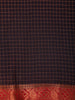 Brown Checks Woven Mysore Silk Saree with Contrast Red Zari Border