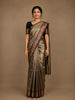 Brown Floral Design Print Silk Saree