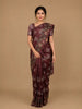 Brown Floral Designed Raw Silk Saree