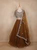 Brown Floral Embroidered Design Net Lehenga