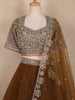 Brown Floral Embroidered Design Net Lehenga