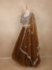 Brown Floral Embroidered Design Net Lehenga