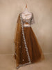 Brown Floral Embroidered Design Net Lehenga