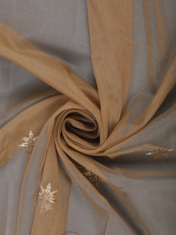 Brown Floral Embroidered Tissue Saree with Scalloped Border - Diadem