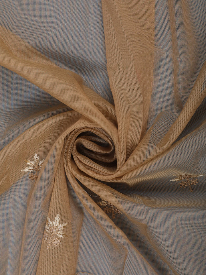 Brown Floral Embroidered Tissue Saree with Scalloped Border - Diadem