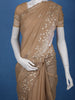 Brown Floral Embroidered Tissue Saree with Scalloped Border - Diadem
