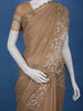 Brown Floral Embroidered Tissue Saree with Scalloped Border - Diadem