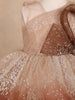 Brown Floral Glitter Design Party Wear Net Frock With Oversized Bow