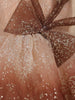 Brown Floral Glitter Design Party Wear Net Frock With Oversized Bow