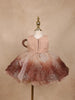 Brown Floral Glitter Design Party Wear Net Frock With Oversized Bow