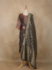 Brown Floral Printed Design Jacquard Straight Cut Salwar Suit