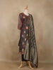 Brown Floral Printed Design Jacquard Straight Cut Salwar Suit