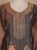 Brown Floral Printed Design Jacquard Straight Cut Salwar Suit