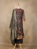 Brown Floral Printed Design Jacquard Straight Cut Salwar Suit