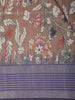 Brown Floral Printed Design Semi Tussar Saree with Blue Border
