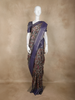 Brown Floral Printed Design Semi Tussar Saree with Blue Border