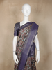 Brown Floral Printed Design Semi Tussar Saree with Blue Border