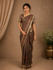 Brown Floral Printed Design Tussar Silk Saree