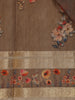 Brown Floral Printed Design Tussar Silk Saree