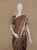 Brown Floral Printed Design Tussar Silk Saree