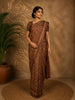 Brown Floral Printed Design Tussar Silk Saree