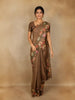 Brown Floral Printed Tissue Saree With Woven Buttas