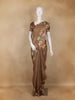 Brown Floral Printed Tissue Saree With Woven Buttas