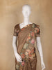 Brown Floral Printed Tissue Saree With Woven Buttas