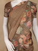 Brown Floral Printed Tissue Saree With Woven Buttas