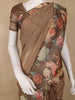 Brown Floral Printed Tissue Saree With Woven Buttas