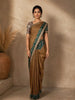 Brown Floral Printed Tussar Silk Saree