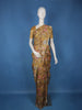 Brown Floral Printed Tussar Silk Saree With Lace Border