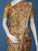 Brown Floral Printed Tussar Silk Saree With Lace Border